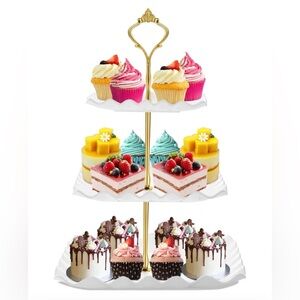 Elegant Cream Three -Tier Serving Tray plastic server sandwich cupcake dessert